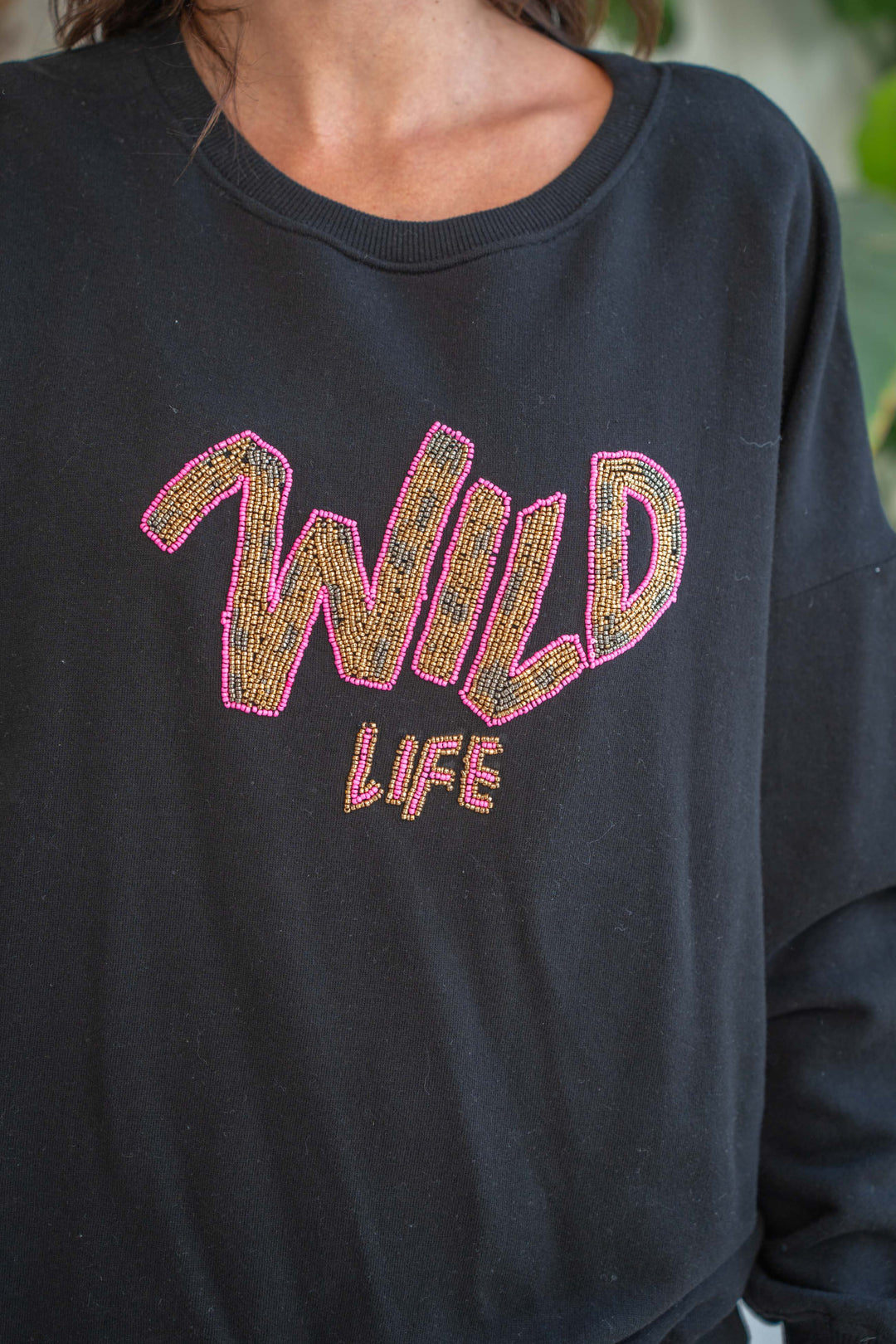 Sweat col rond perlé Wild - Taille unique / Noir