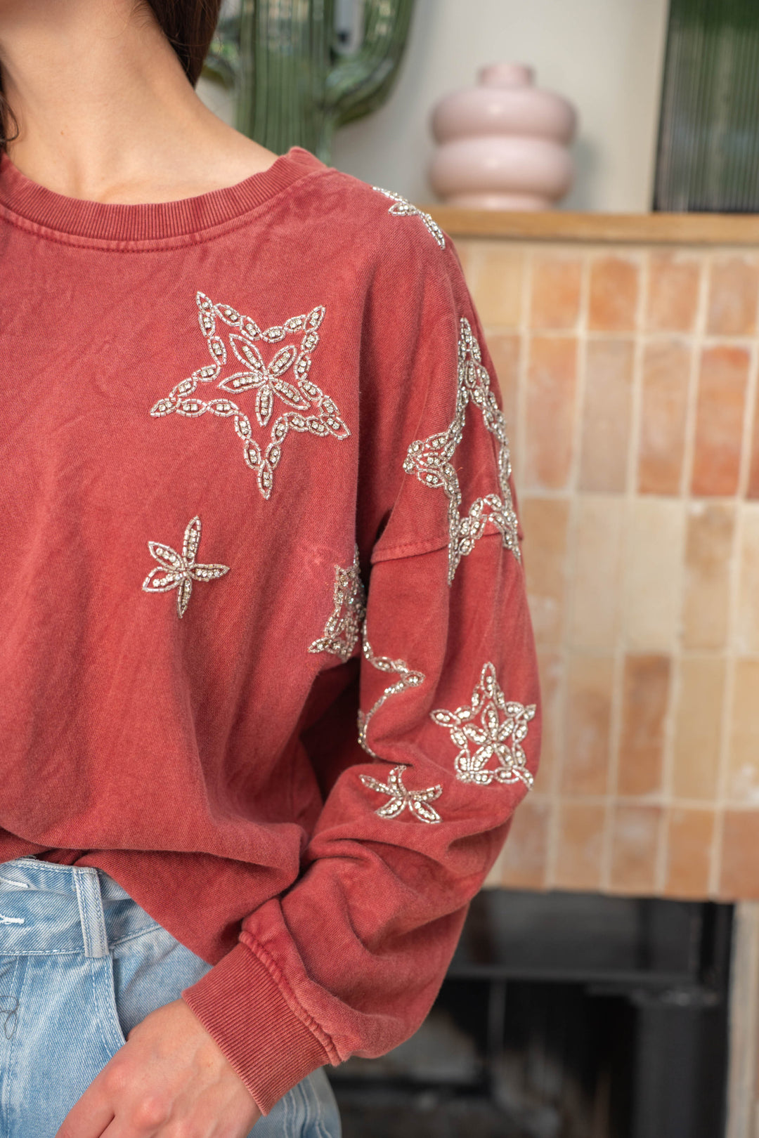 Sweat oversize à strass étoile Moon Taille unique