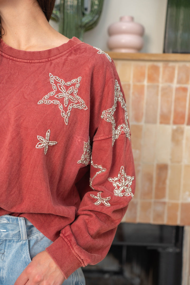 Sweat oversize à strass étoile Moon Taille unique