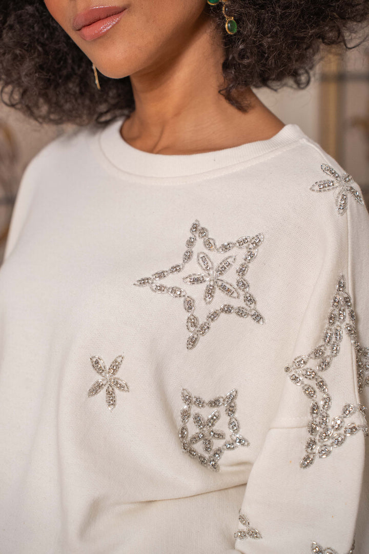 Sweat oversize à strass étoile Moon Taille unique / Ecru