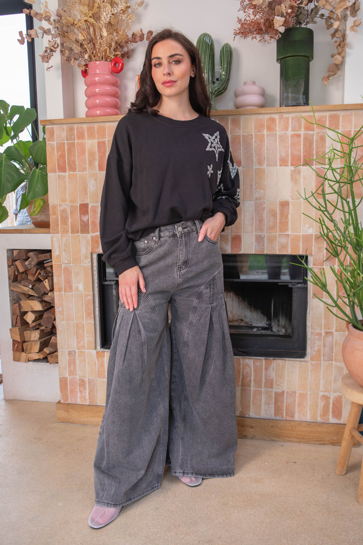 Sweat oversize à strass étoile Moon Taille unique / Noir