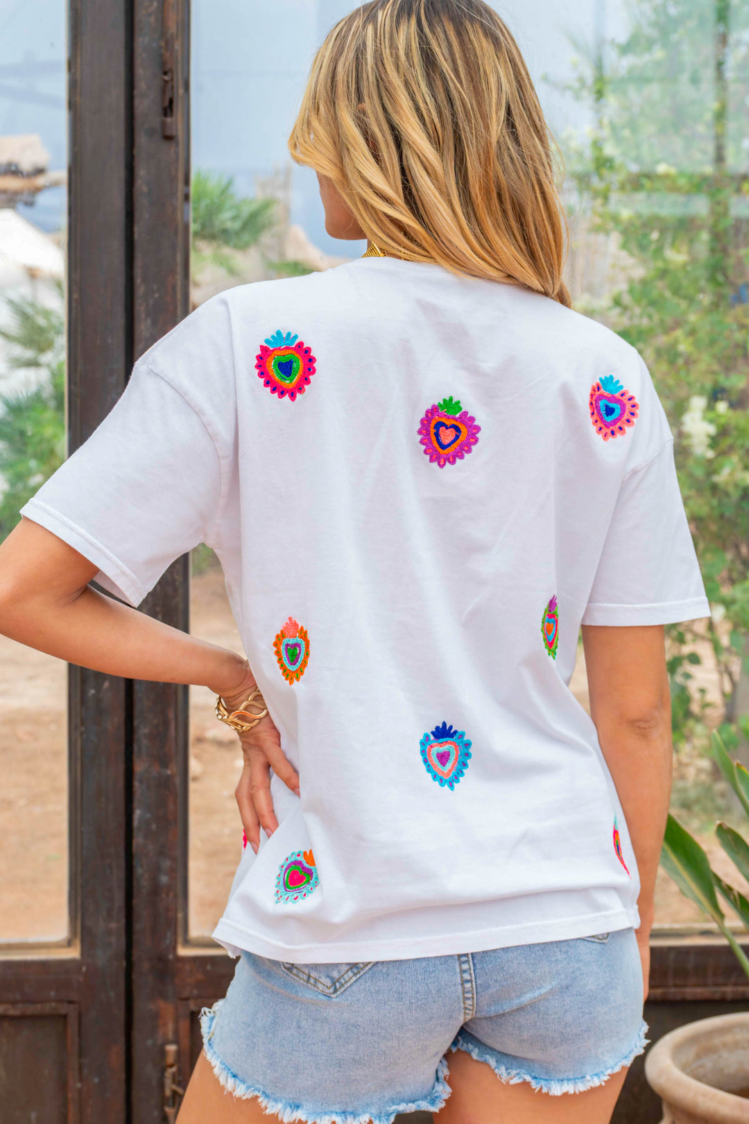 T-shirt brodé cœurs Mino - Taille unique: 36 au 42 / Ecru