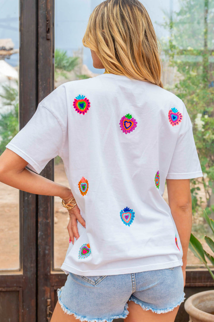 T-shirt brodé cœurs Mino - Taille unique: 36 au 42 / Ecru