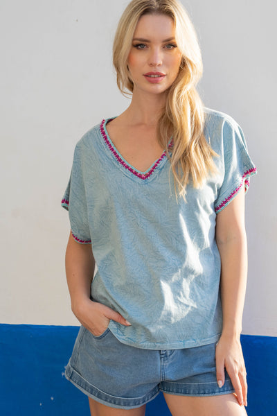 T - shirt crochet Medeline - Taille unique / Bleu - t