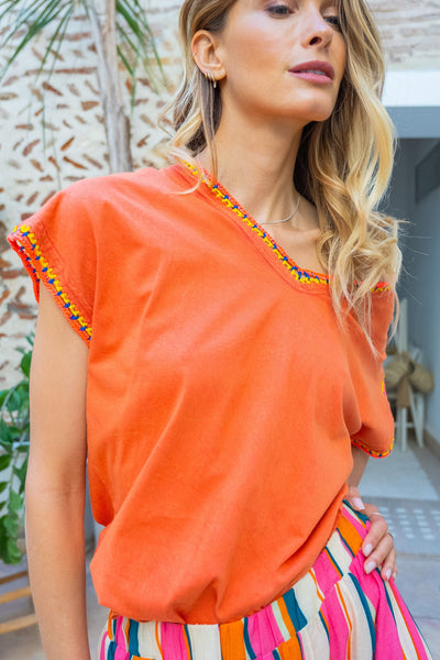 T - shirt crochet Medeline - Taille unique / Orange - t