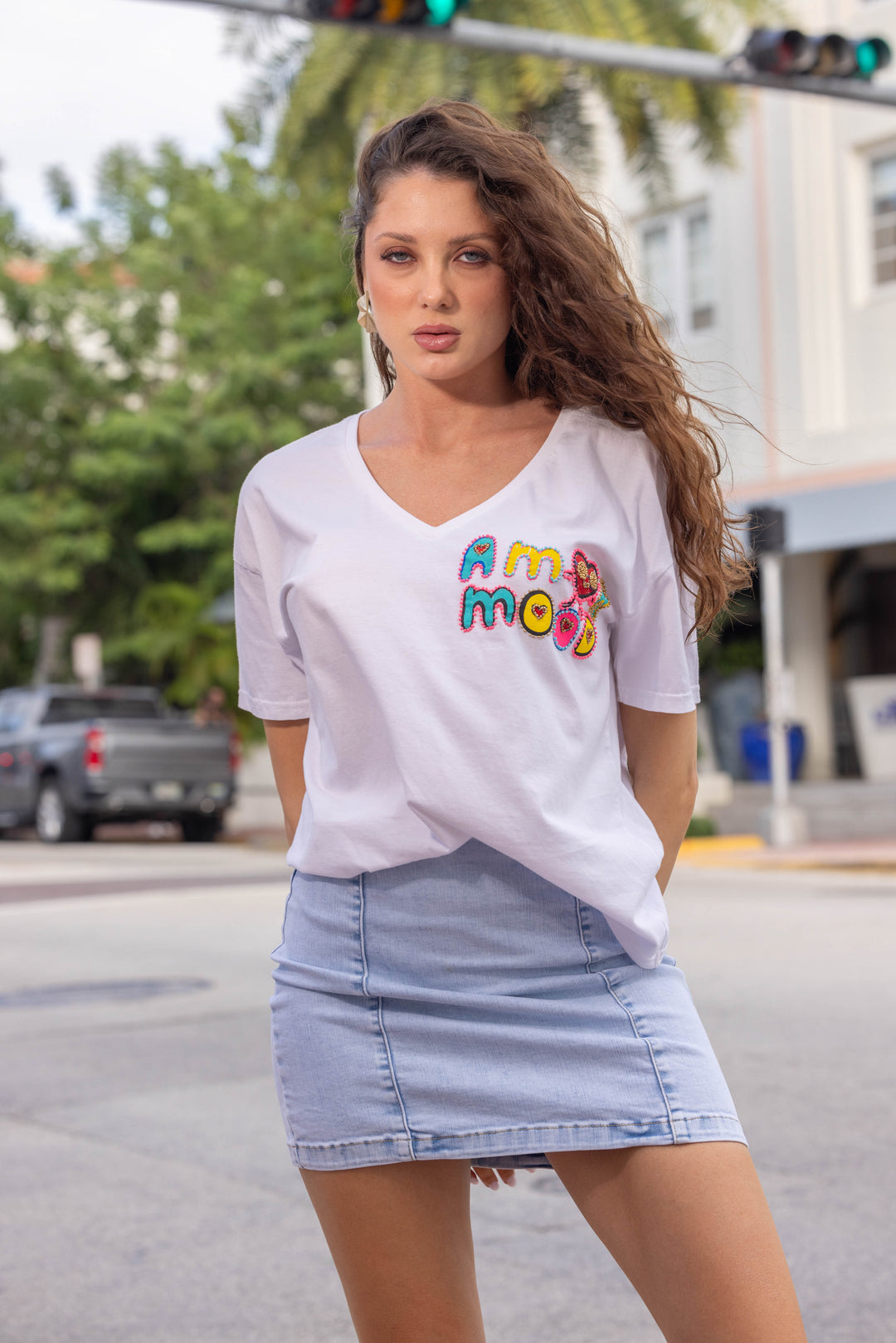 T-shirt Fluide à Message Brodé Amore - Taille unique: 36