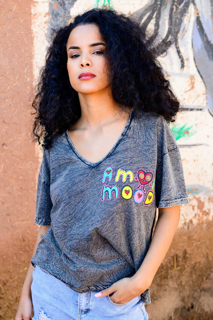 T-shirt Fluide à Message Brodé Amore - Taille unique: 36