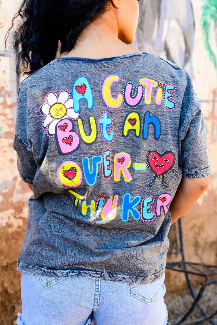 T-shirt Fluide à Message Brodé Amore - Taille unique: 36