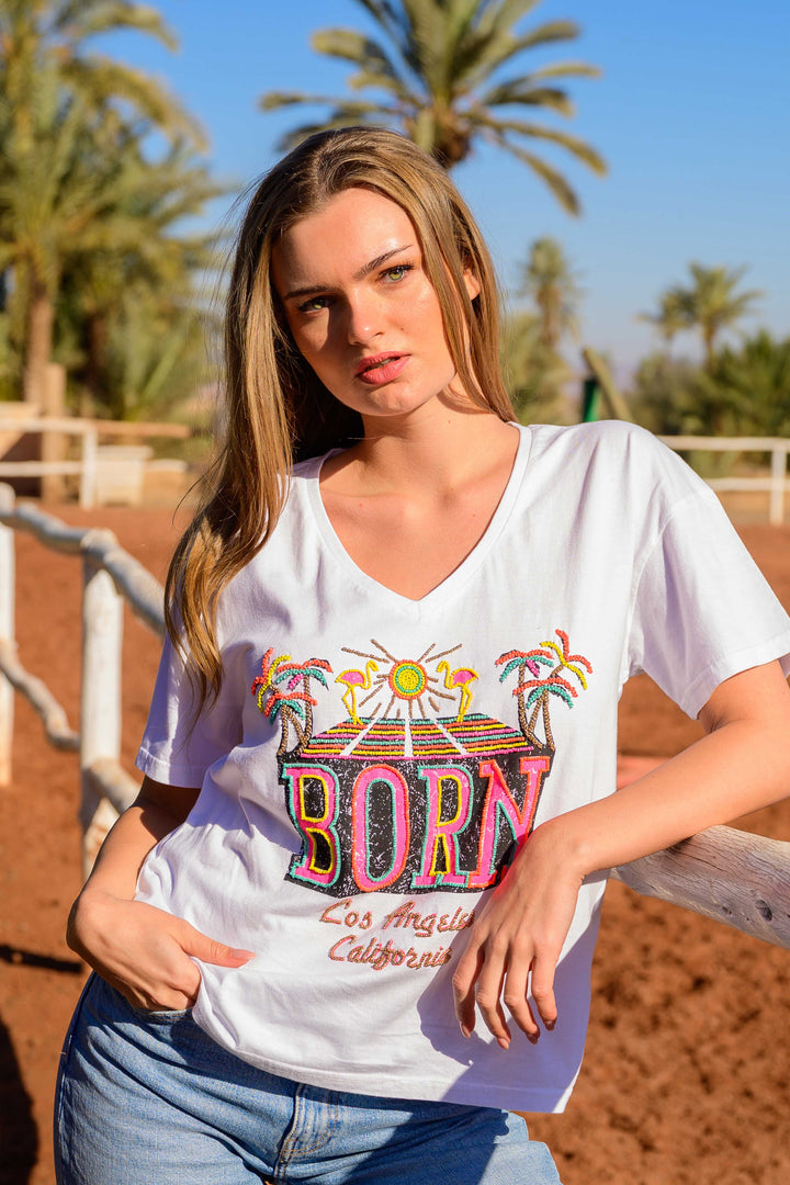 T-shirt fluide Born - Taille unique: 36 au 40 / Ecru délavé