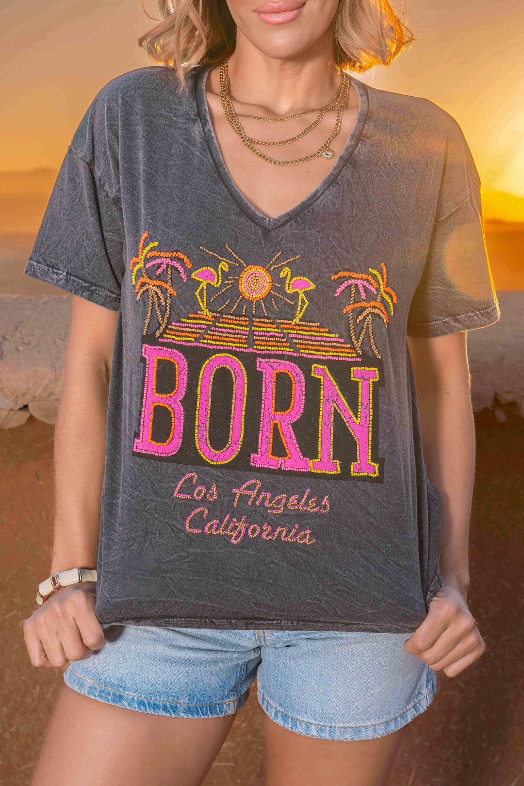 T-shirt fluide Born - Taille unique: 36 au 40 / Gris délavé