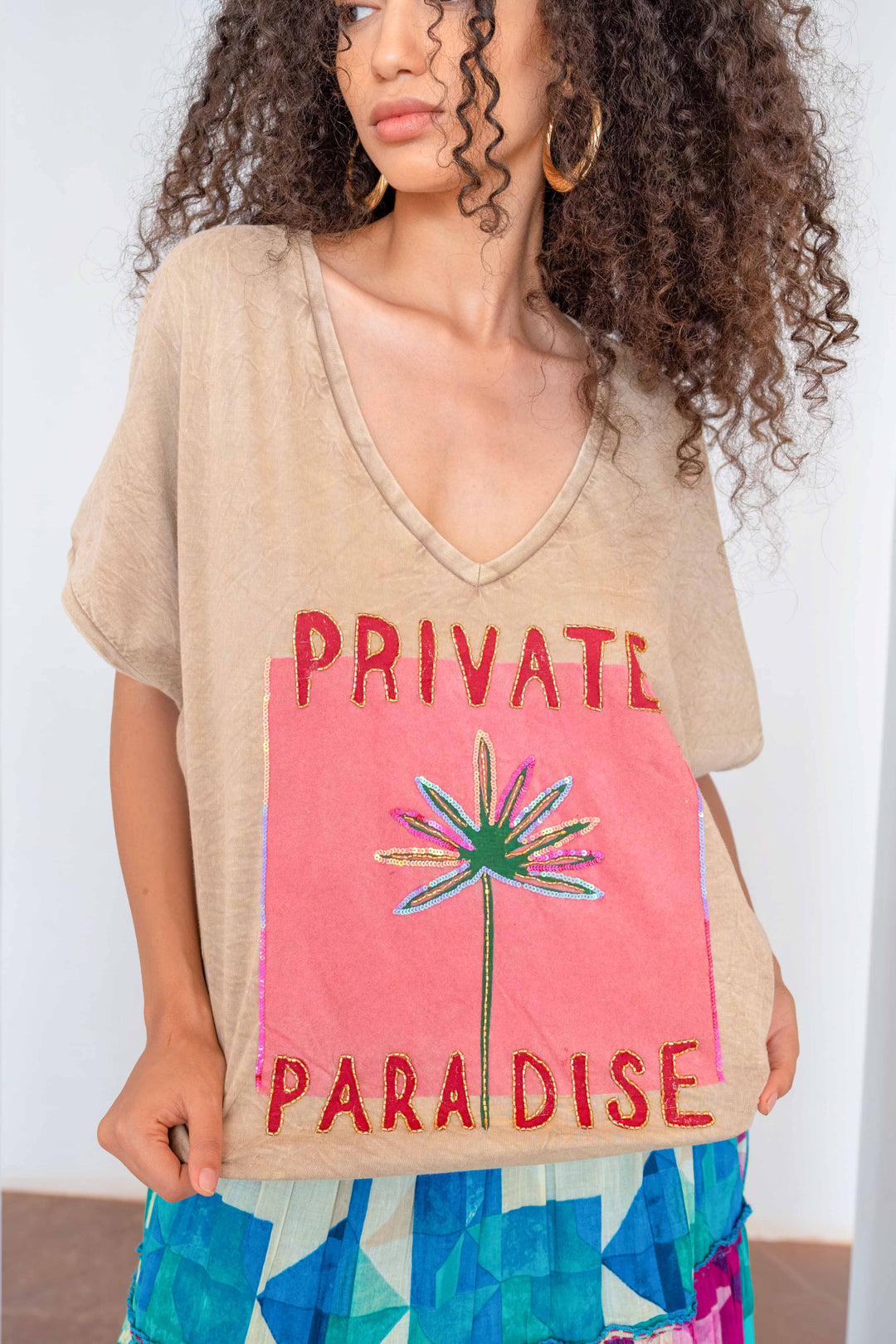 T-shirt Fluide Col V Paradise - Taille unique: 36 au 42