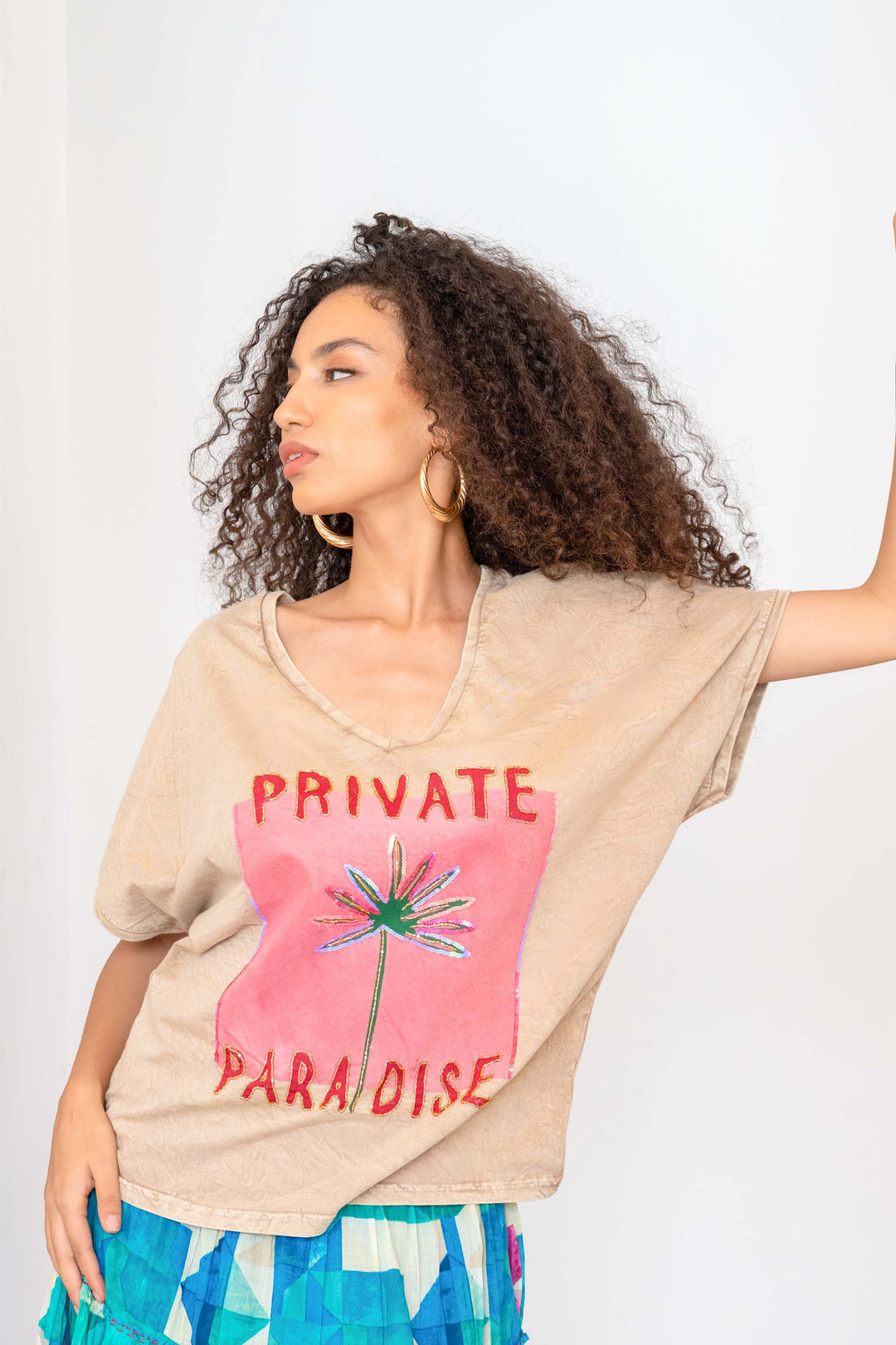T-shirt Fluide Col V Paradise - Taille unique: 36 au 42
