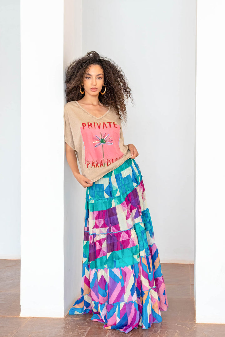 T-shirt Fluide Col V Paradise - Taille unique: 36 au 42