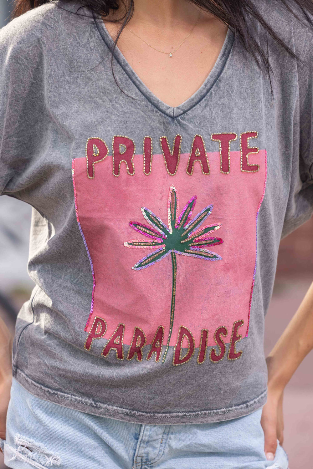 T-shirt Fluide Col V Paradise - Taille unique: 36 au 42