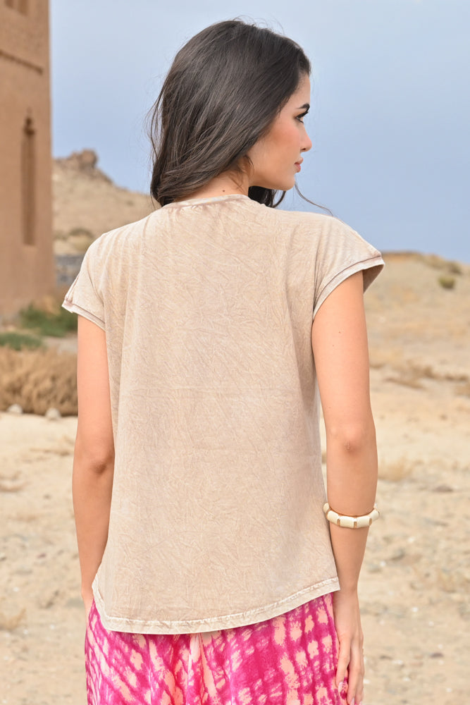 T-shirt fluide perlé Bilo - Taille unique: 36 au 42 / Camel