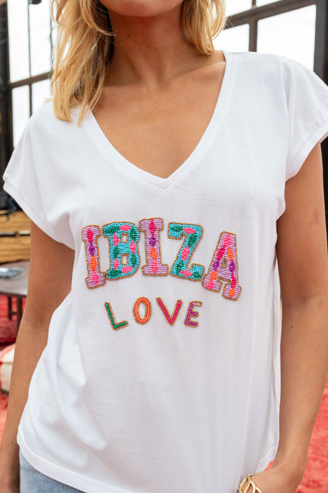 T-shirt fluide perlé Bilo - Taille unique: 36 au 42 / Ecru