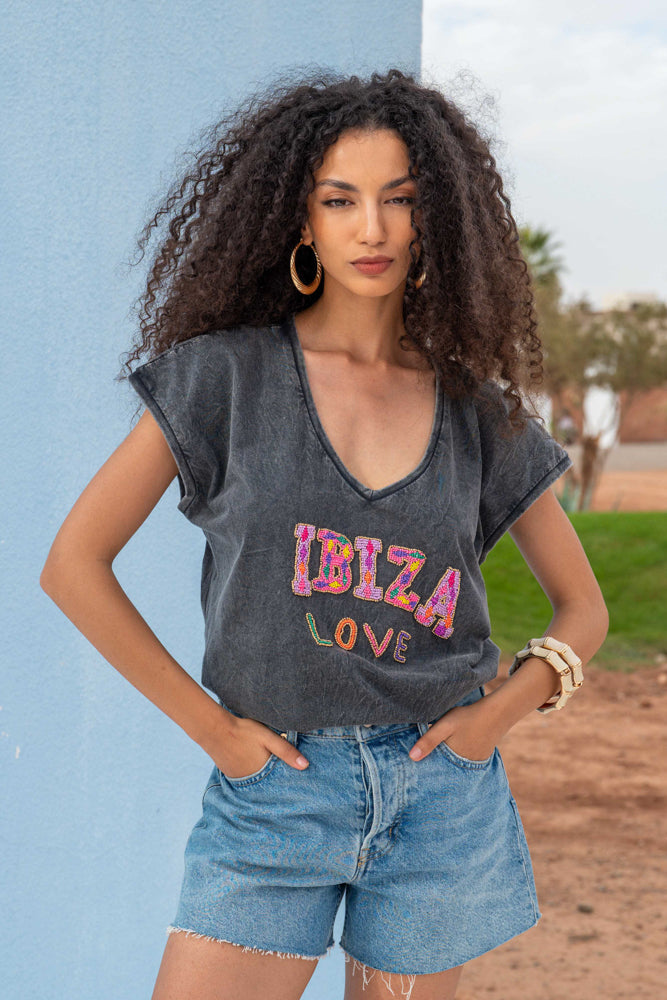 T-shirt fluide perlé Bilo - Taille unique: 36 au 42 / Gris