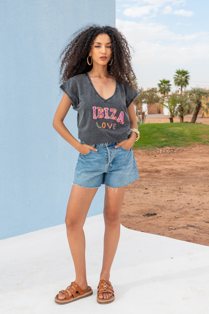 T-shirt fluide perlé Bilo - Taille unique: 36 au 42 / Gris