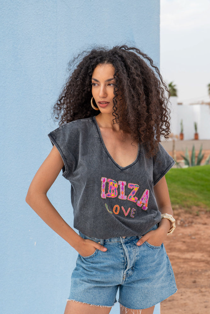 T-shirt fluide perlé Bilo - Taille unique: 36 au 42 / Gris