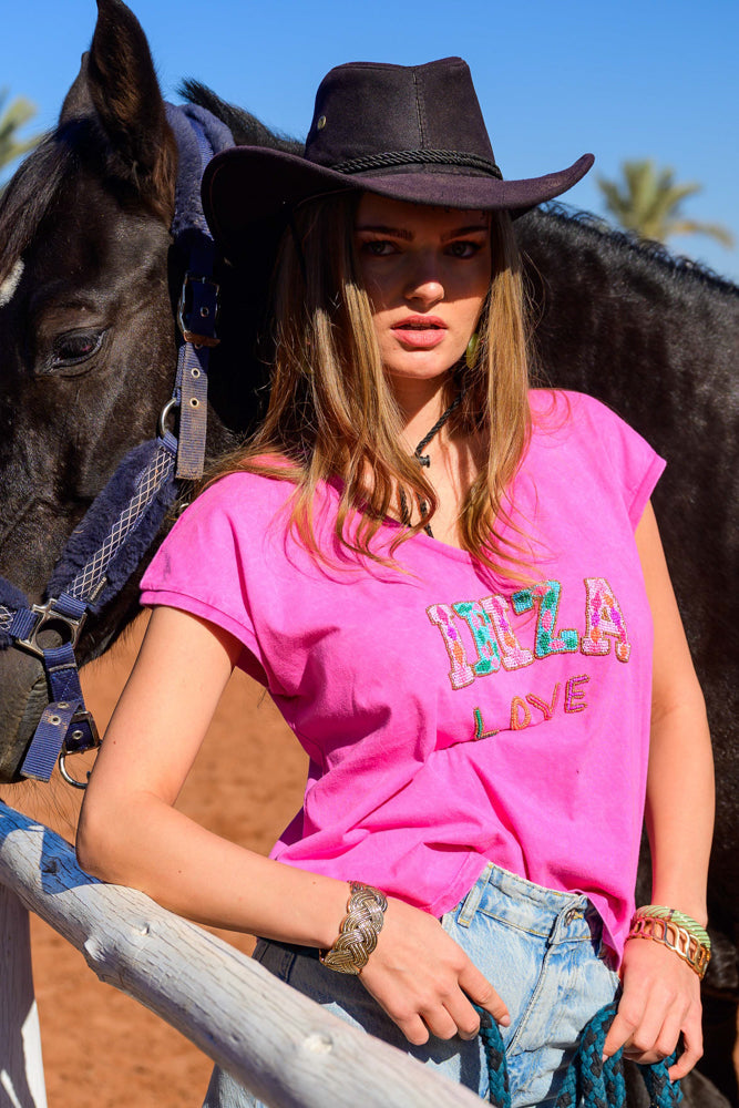 T-shirt fluide perlé Bilo - Taille unique: 36 au 42 / Rose