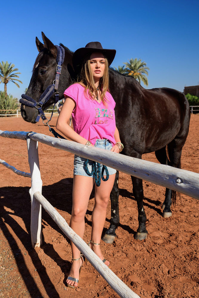 T-shirt fluide perlé Bilo - Taille unique: 36 au 42 / Rose