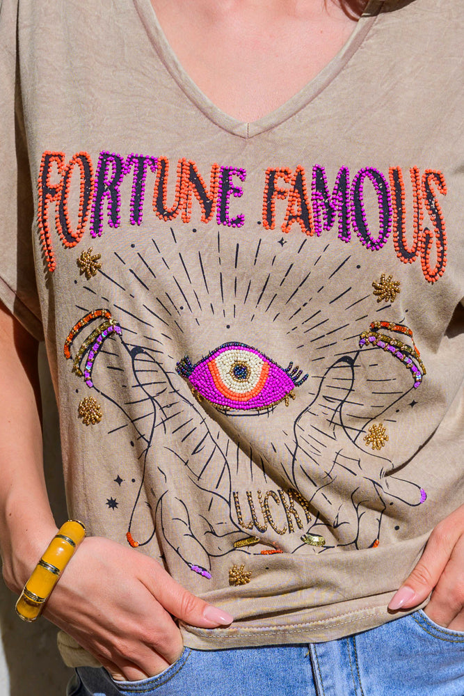 T-shirt fluide perlé Famous - Taille unique: 36 au 42