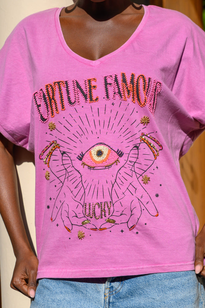 T-shirt fluide perlé Famous - Taille unique: 36 au 42