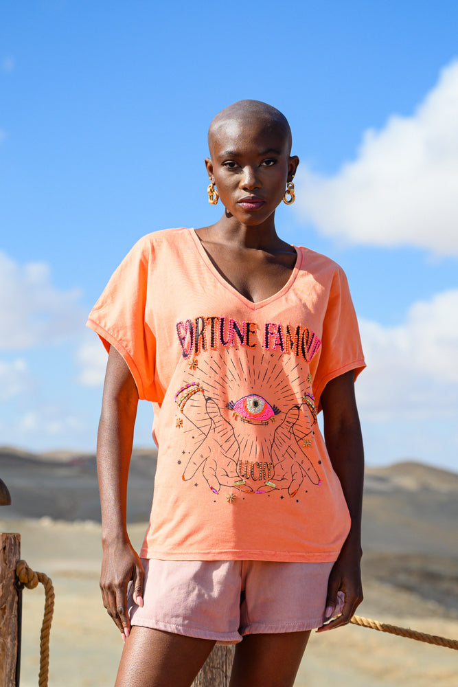T-shirt fluide perlé Famous - Taille unique: 36 au 42