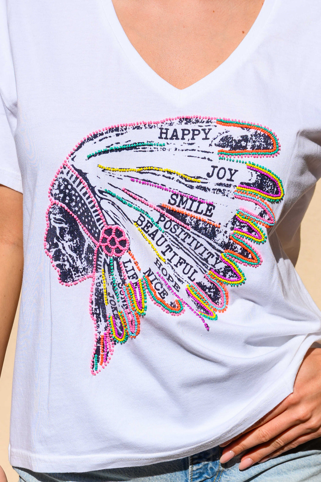 T-shirt fluide perlé Indian - Taille unique: 36 au 42