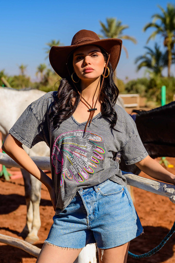 T-shirt fluide perlé Indian - Taille unique: 36 au 42