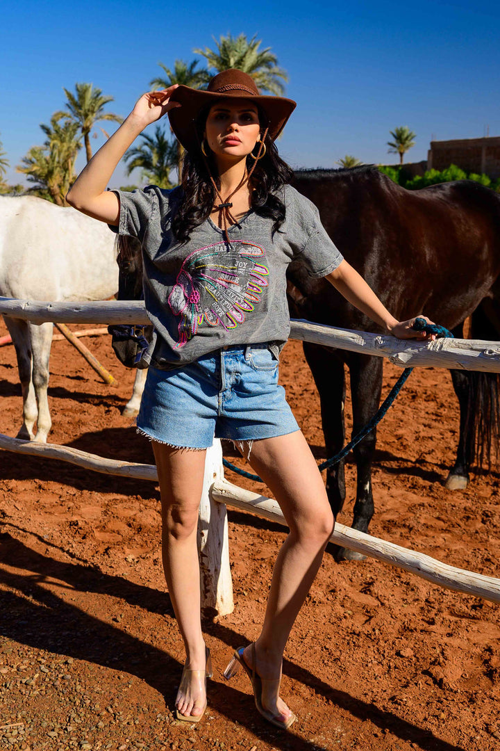 T-shirt fluide perlé Indian - Taille unique: 36 au 42