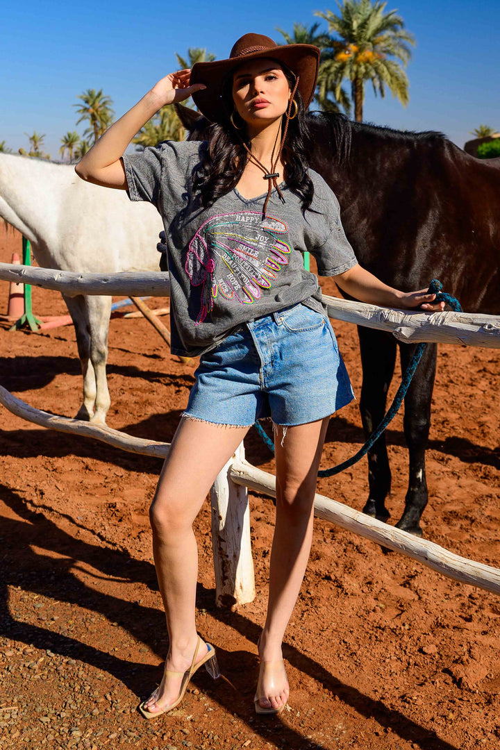 T-shirt fluide perlé Indian - Taille unique: 36 au 42
