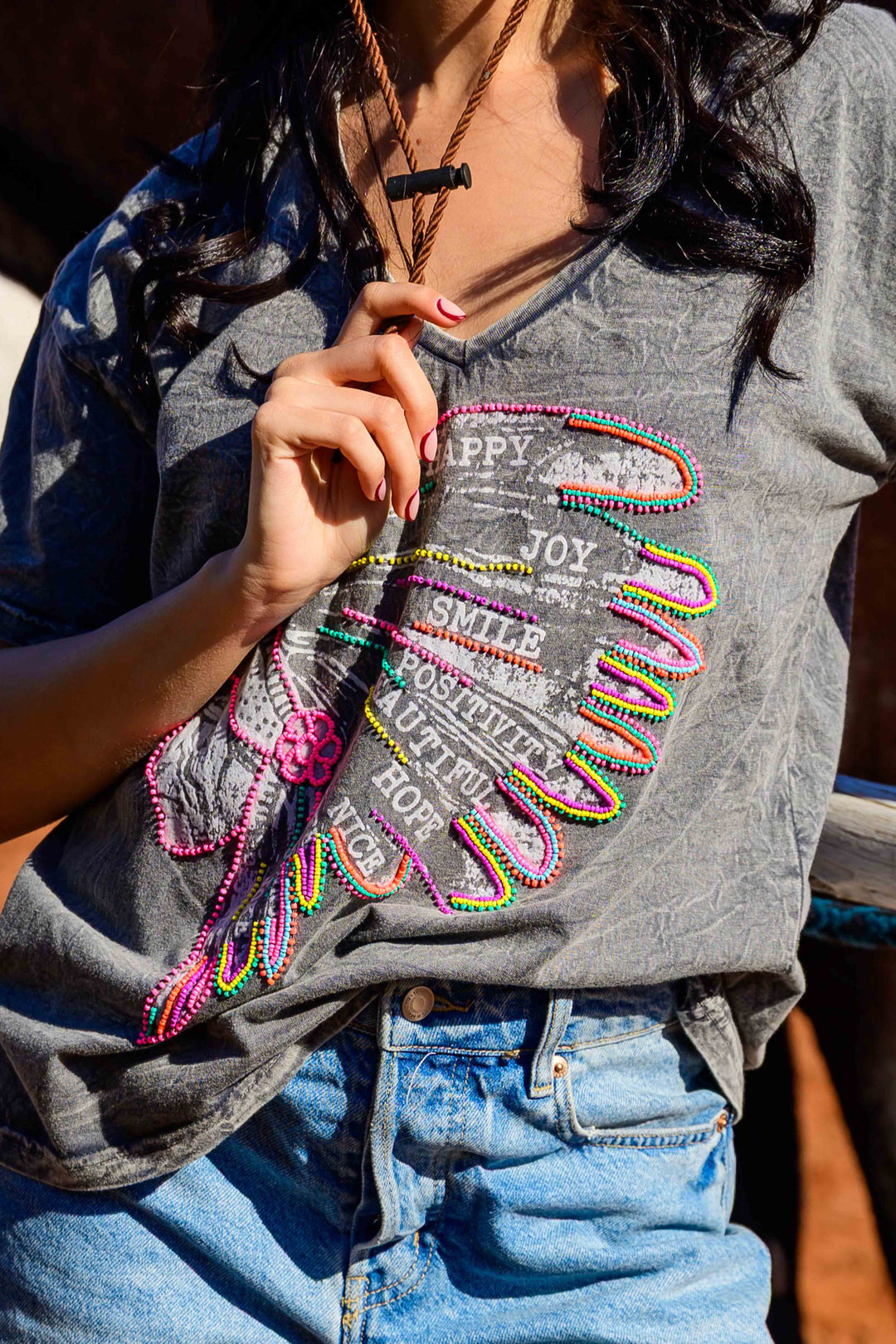 T-shirt fluide perlé Indian - Taille unique: 36 au 42