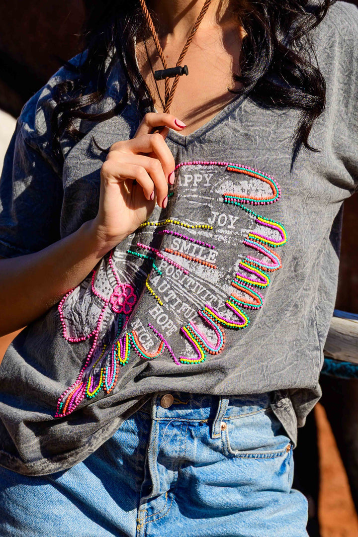 T-shirt fluide perlé Indian - Taille unique: 36 au 42