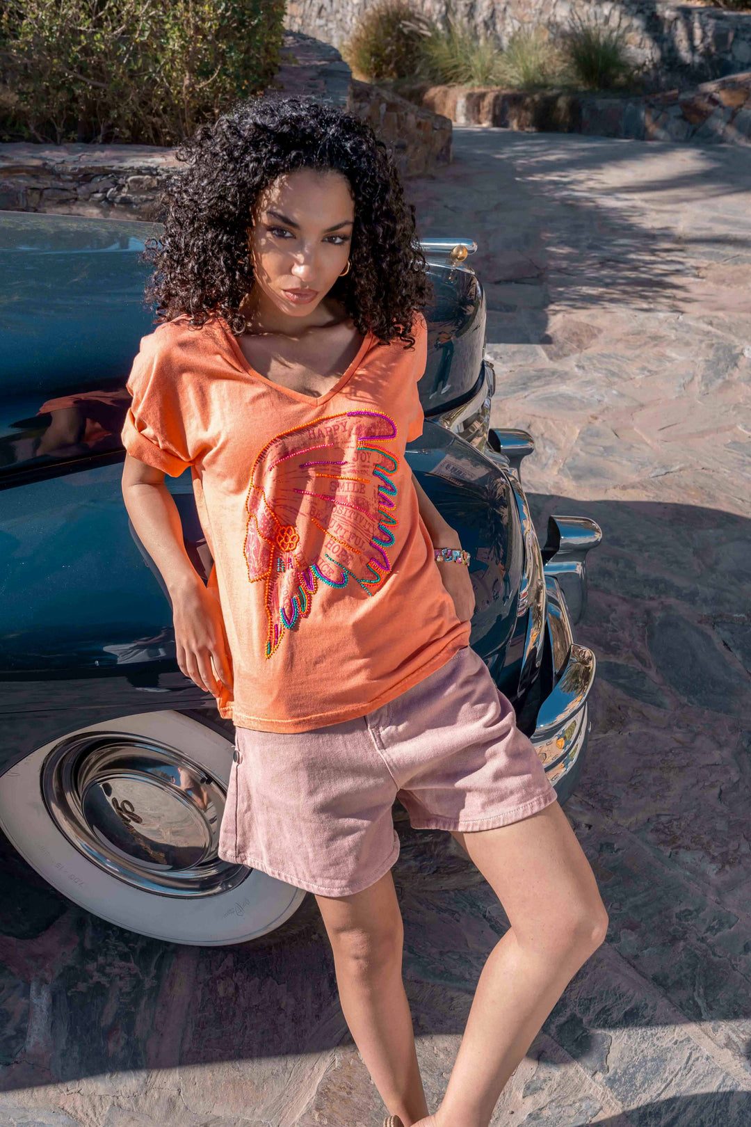 T-shirt fluide perlé Indian - Taille unique: 36 au 42