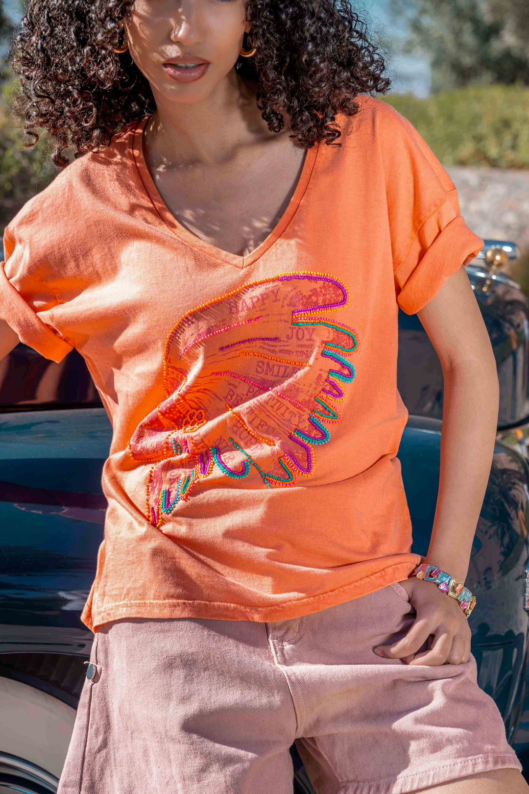 T-shirt fluide perlé Indian - Taille unique: 36 au 42