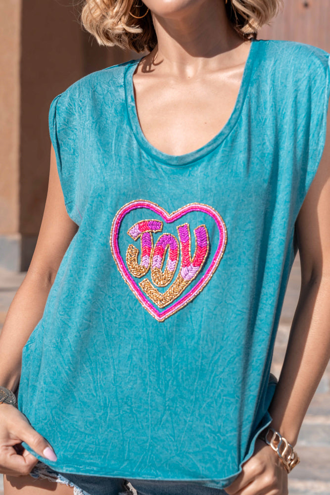 T-shirt fluide perlé Joy - Taille unique: 36 au 42 / Bleu