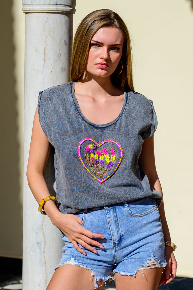 T-shirt fluide perlé Joy - Taille unique: 36 au 42 / Gris