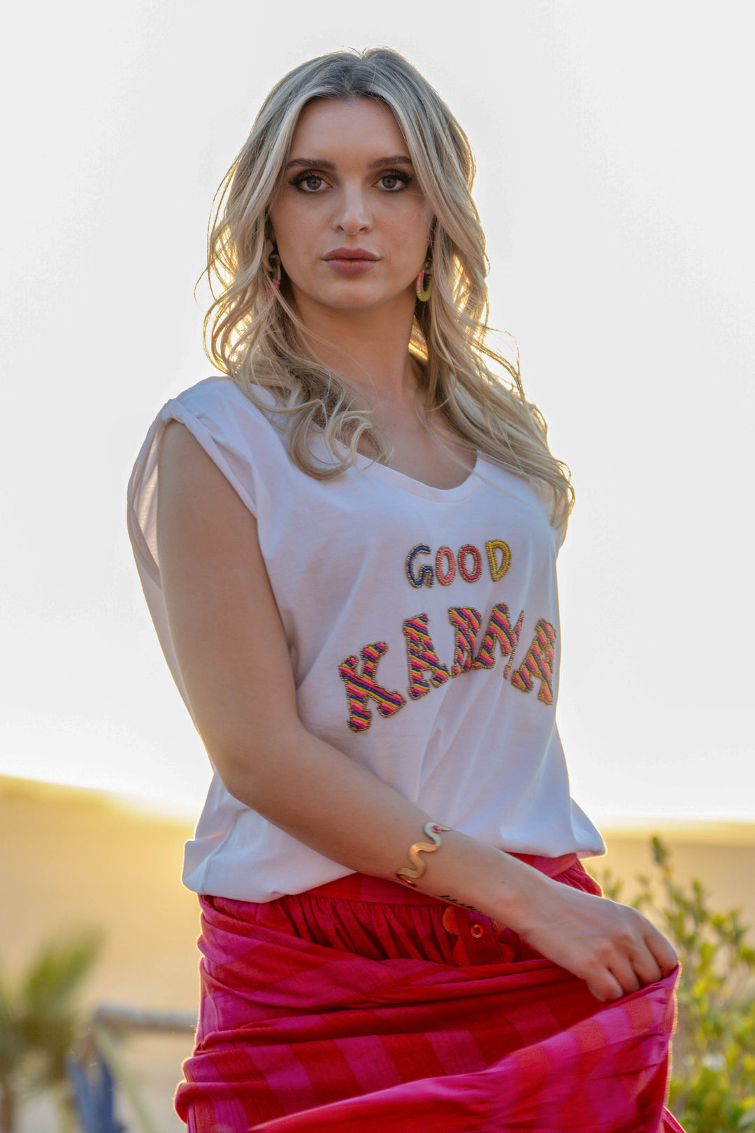 T-shirt fluide perlé Karma - Taille unique: 36 au 42 / Ecru