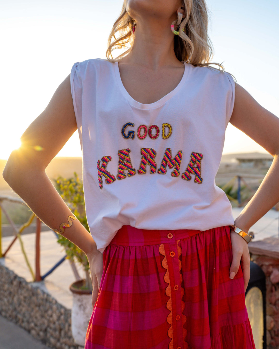 T-shirt fluide perlé Karma - Taille unique: 36 au 42 / Ecru