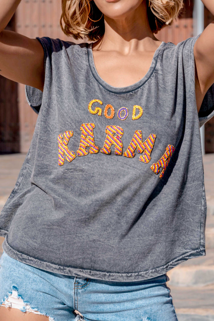 T-shirt fluide perlé Karma - Taille unique: 36 au 42 / Gris