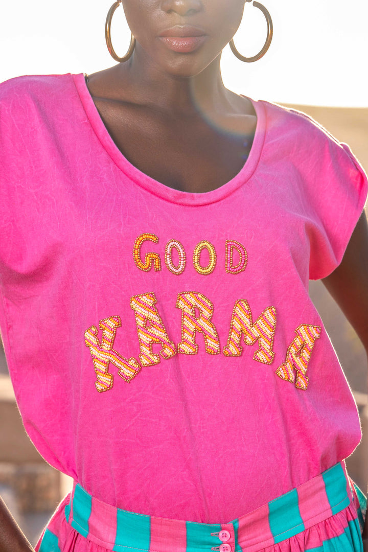 T-shirt fluide perlé Karma - Taille unique: 36 au 42 / Rose