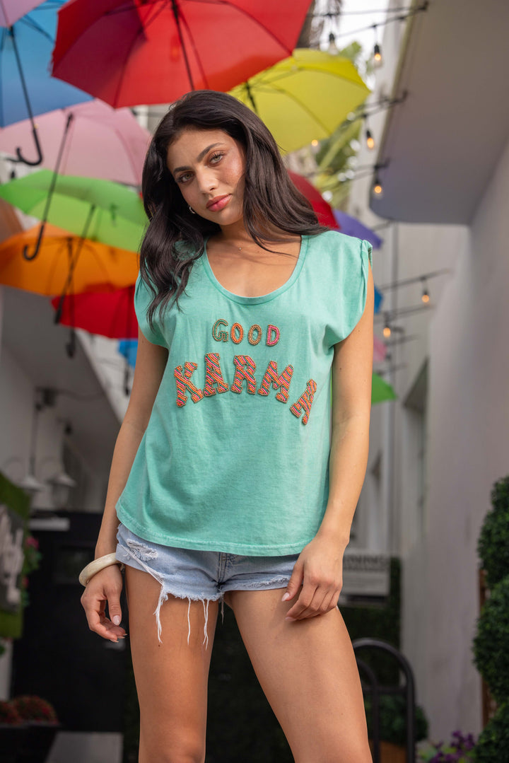 T-shirt fluide perlé Karma - Taille unique: 36 au 42 / Vert