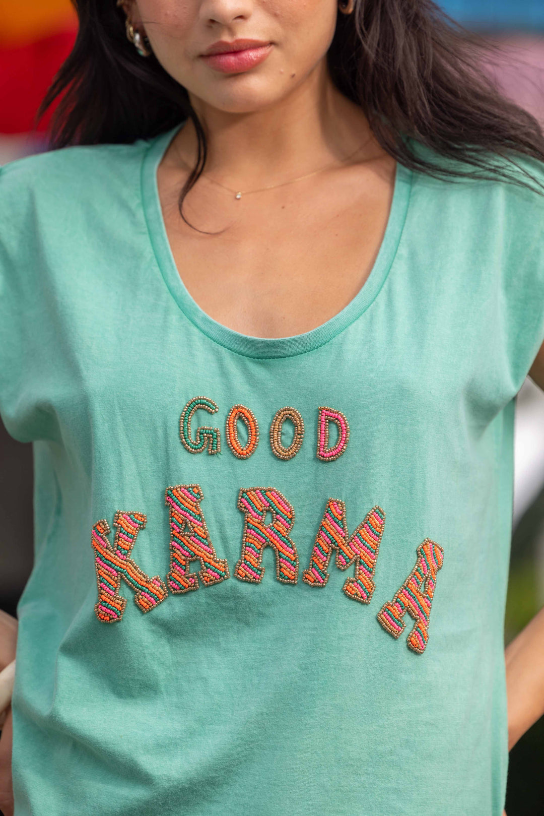 T-shirt fluide perlé Karma - Taille unique: 36 au 42 / Vert