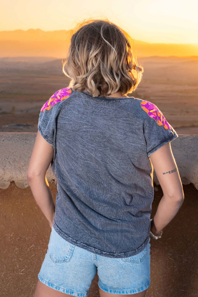 T-shirt fluide perlé Live - Taille unique: 36 au 42 / Gris