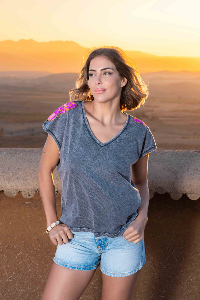 T-shirt fluide perlé Live - Taille unique: 36 au 42 / Gris