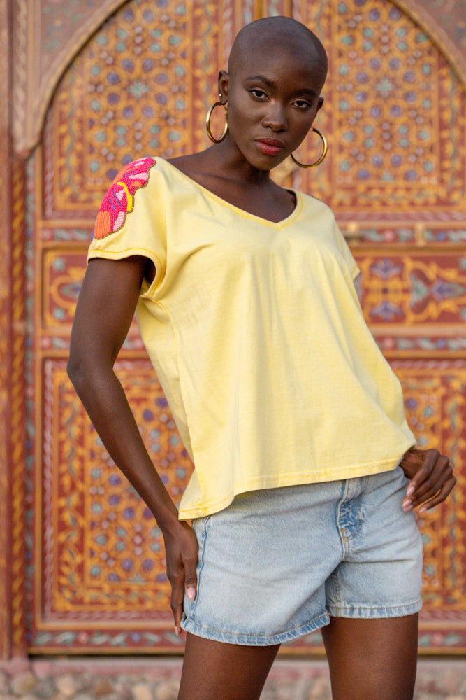 T-shirt fluide perlé Live - Taille unique: 36 au 42 / Jaune