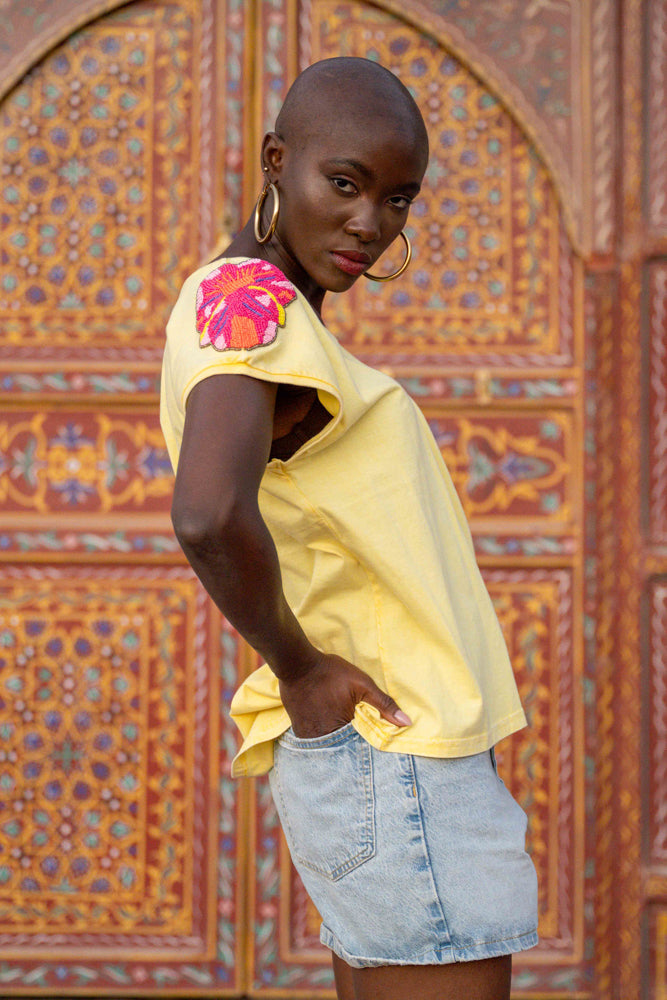 T-shirt fluide perlé Live - Taille unique: 36 au 42 / Jaune