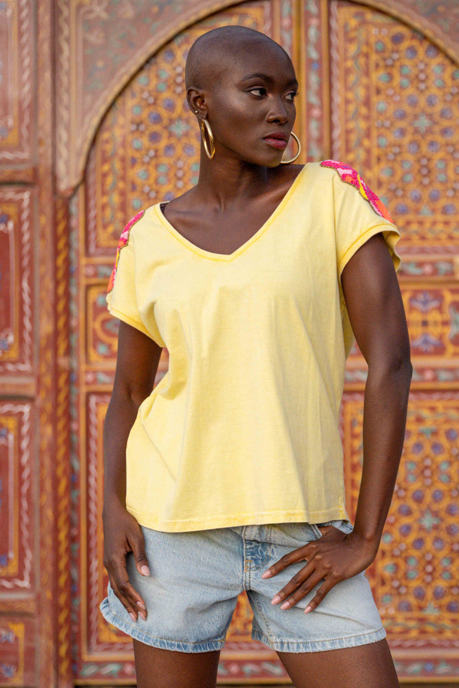 T-shirt fluide perlé Live - Taille unique: 36 au 42 / Jaune