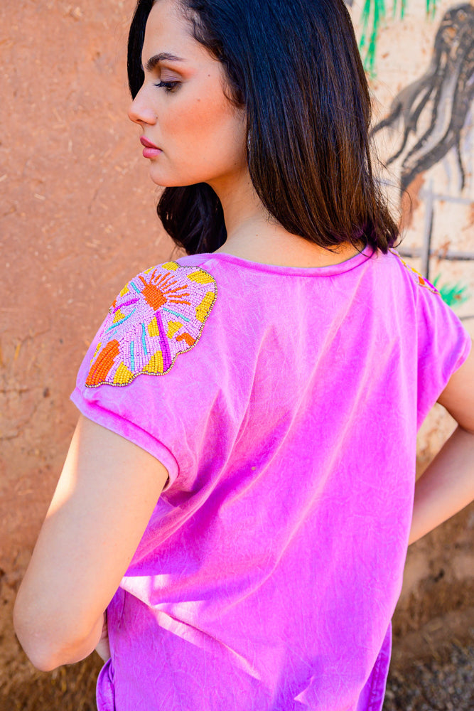 T-shirt fluide perlé Live - Taille unique: 36 au 42 / Lilas